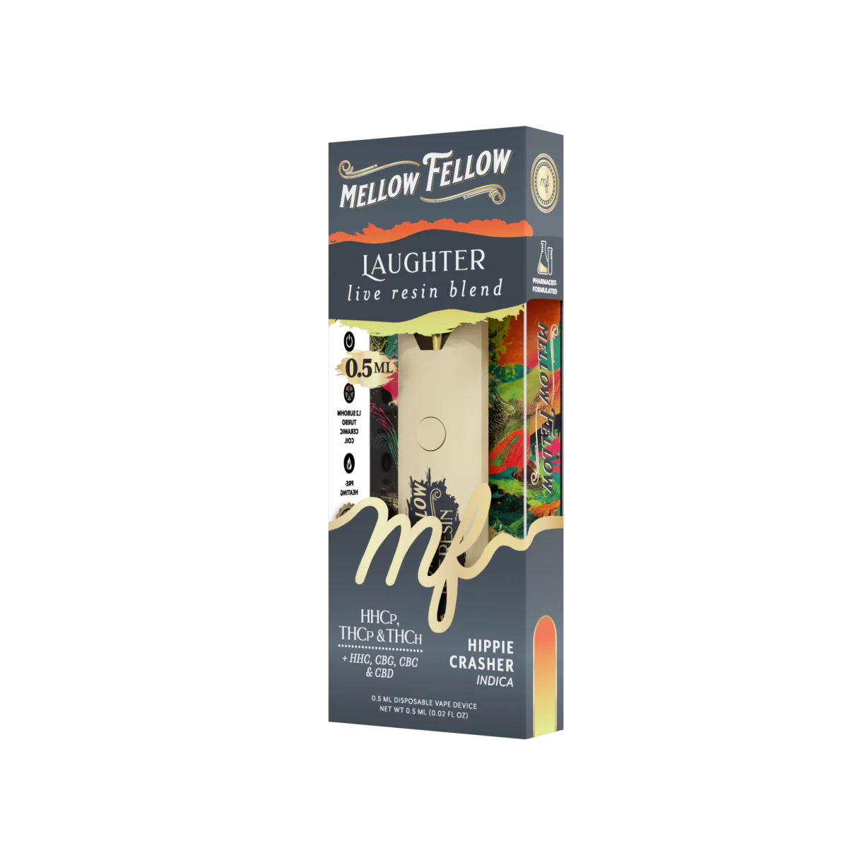 Mellow Fellow Laughter Blend 0.5ml Live Resin Disposable Vape - Hippie Crasher (Indica)