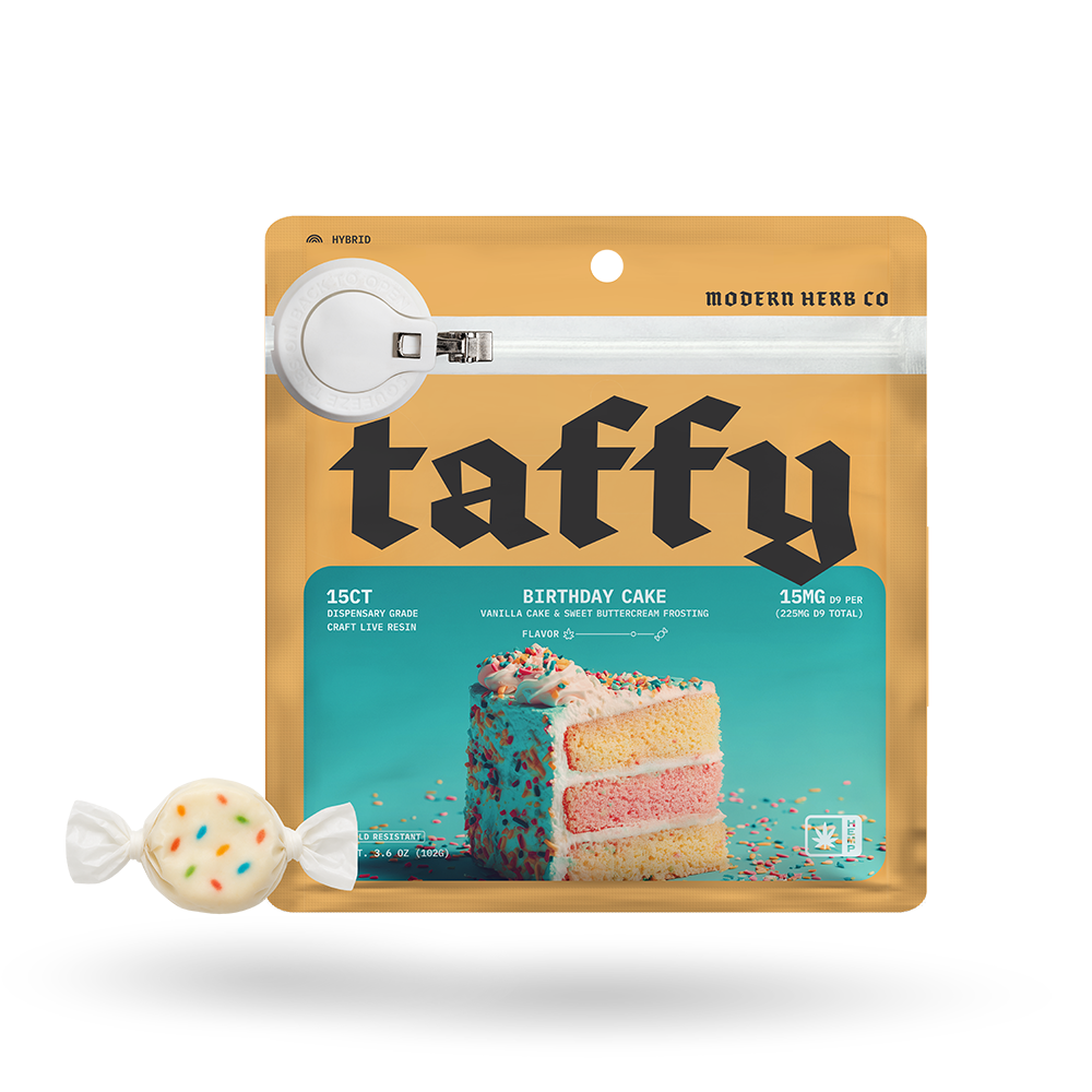 The Hemp Collect Live Resin D9 Taffy: Birthday Cake (Hybrid), 15ct