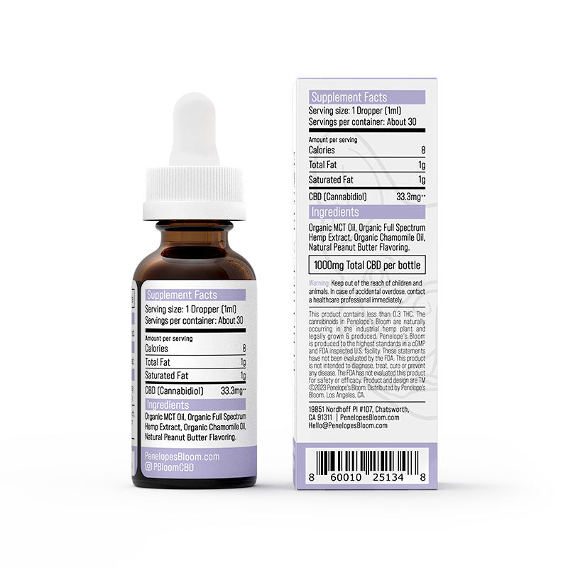 Penelope's Bloom Peanut Butter Flavor CBD Oil For Dogs 250MG-1000MG