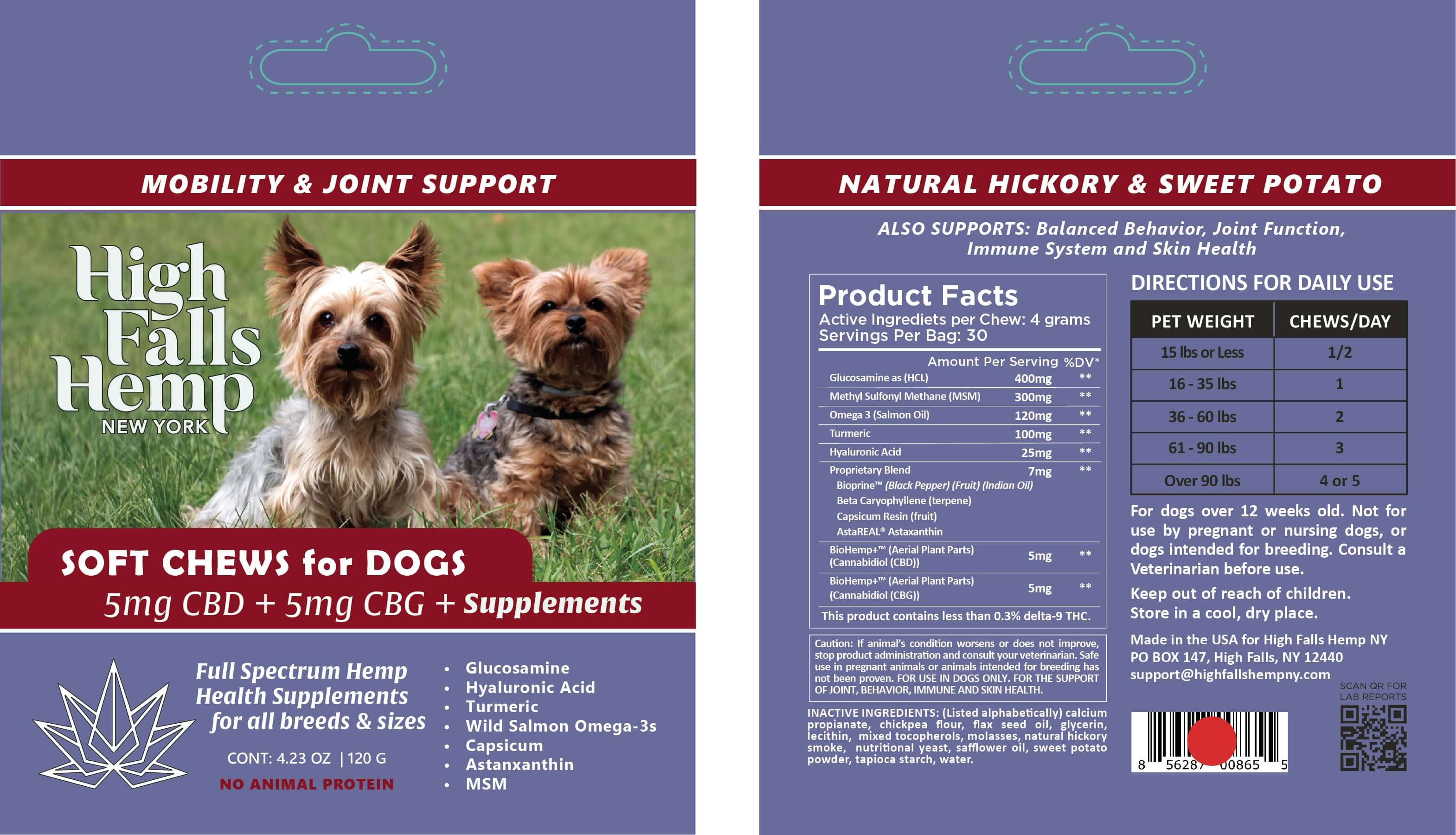 High Falls Hemp CBD/CBG Soft Chews for Dogs