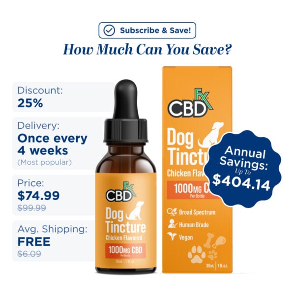 CBDfx CBD Oil For Dogs – Chicken Flavored – 250 to 2000mg