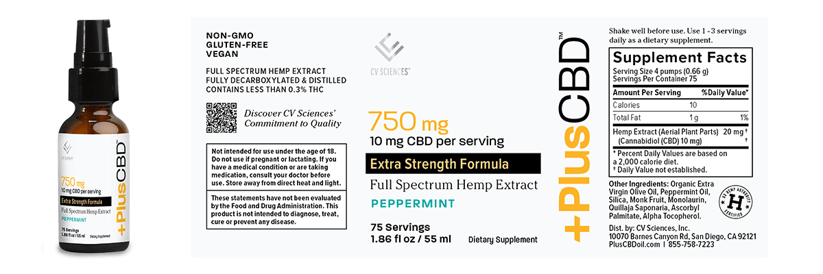 PlusCBD Extra Strength 10mg CBD Oil Peppermint Full Spectrum 1.86oz 750mg CBD Best Price