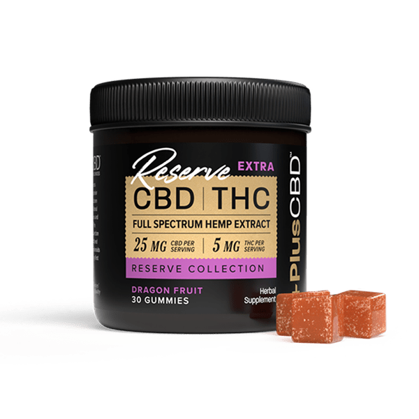 PlusCBD Reserve Extra 5mg THC + 25mg CBD Gummies Dragon Fruit Full Spectrum 30ct 150mg THC + 750mg CBD Best Price