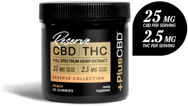 PlusCBD CBD GUMMIES 25MG | 2.5 MG THC 30CT PEACH Best Price