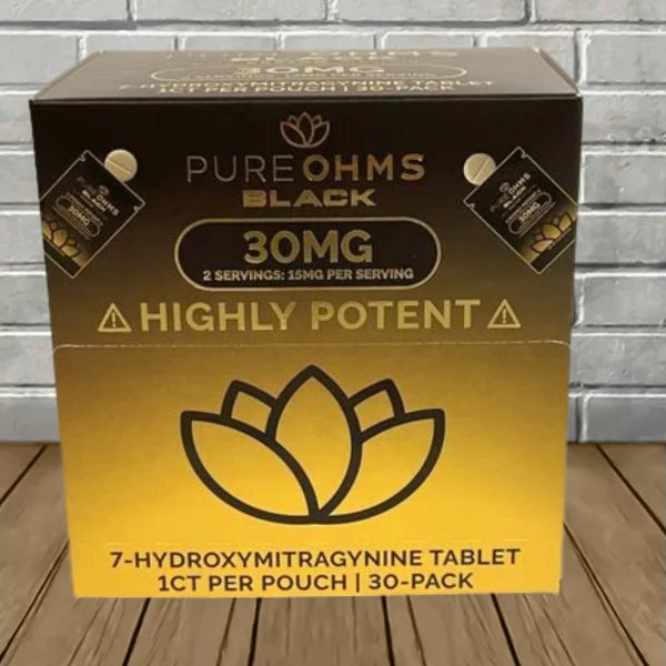 Pure Ohms Black 7-Hydroxymitragynine Extract Tablets 30mg Full Case Best Price