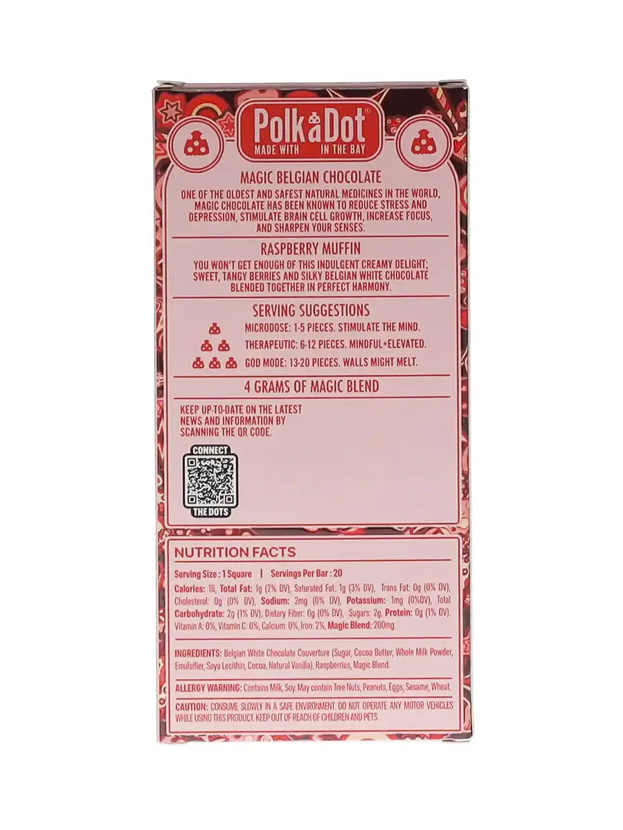 Raspberry Muffin PolkaDot Magic Mushroom Belgian White Chocolate 200mg Magic Per Piece Best Price
