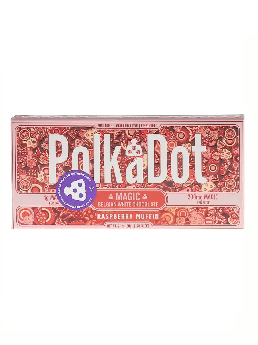 Raspberry Muffin PolkaDot Magic Mushroom Belgian White Chocolate 200mg Magic Per Piece Best Price