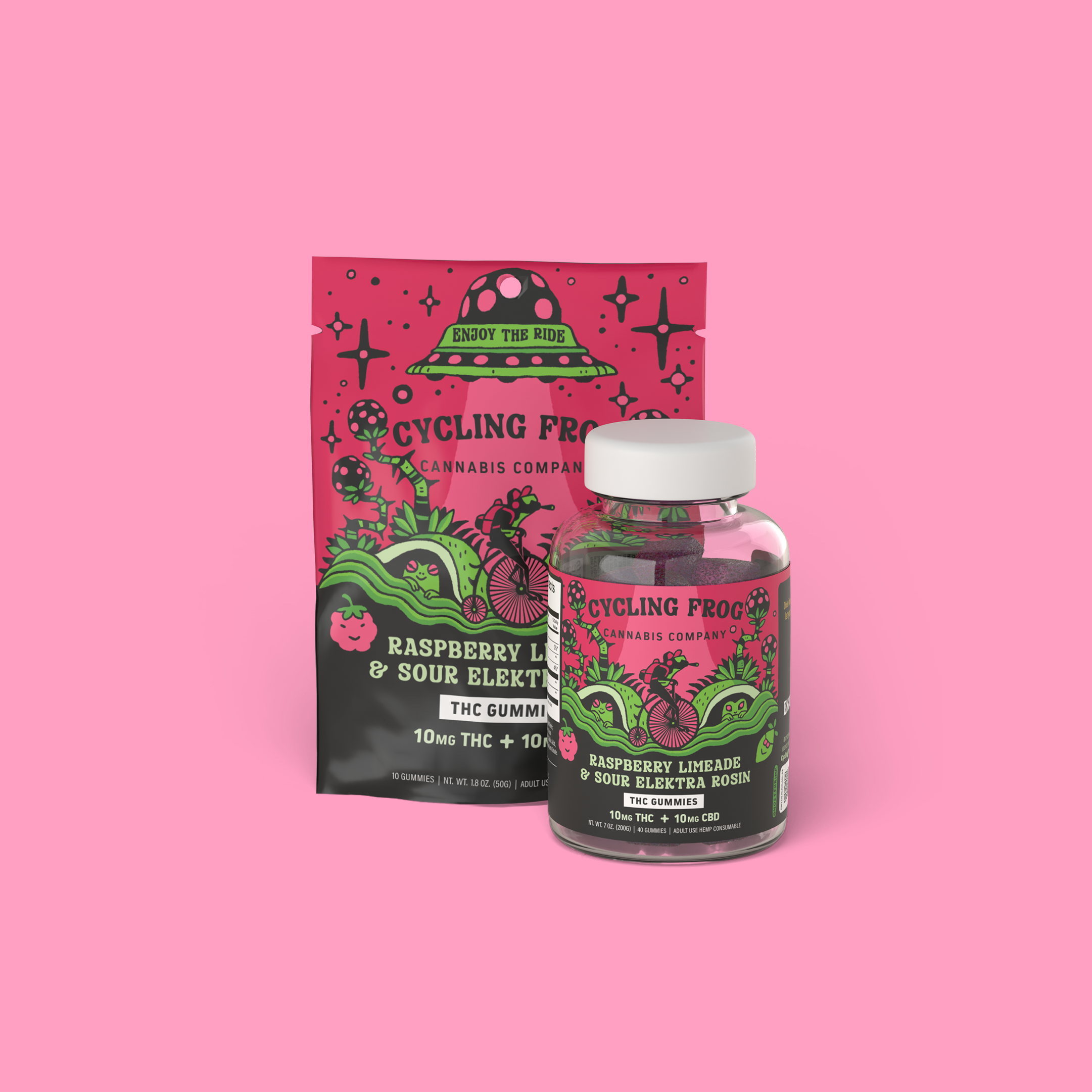 Raspberry Limeade Rosin Gummies, 10mg THC + 10mg CBD