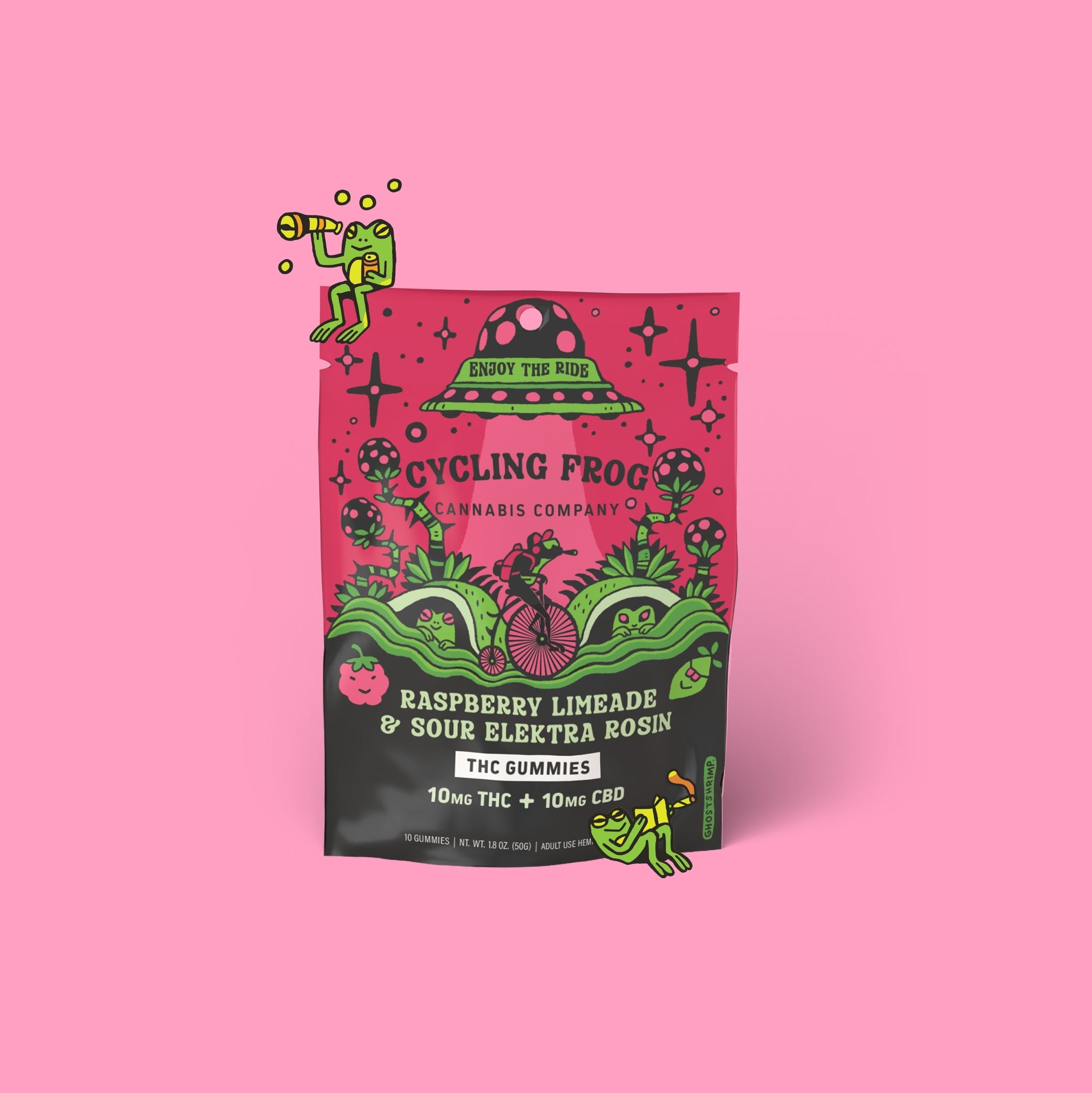 Raspberry Limeade Rosin Gummies, 10mg THC + 10mg CBD