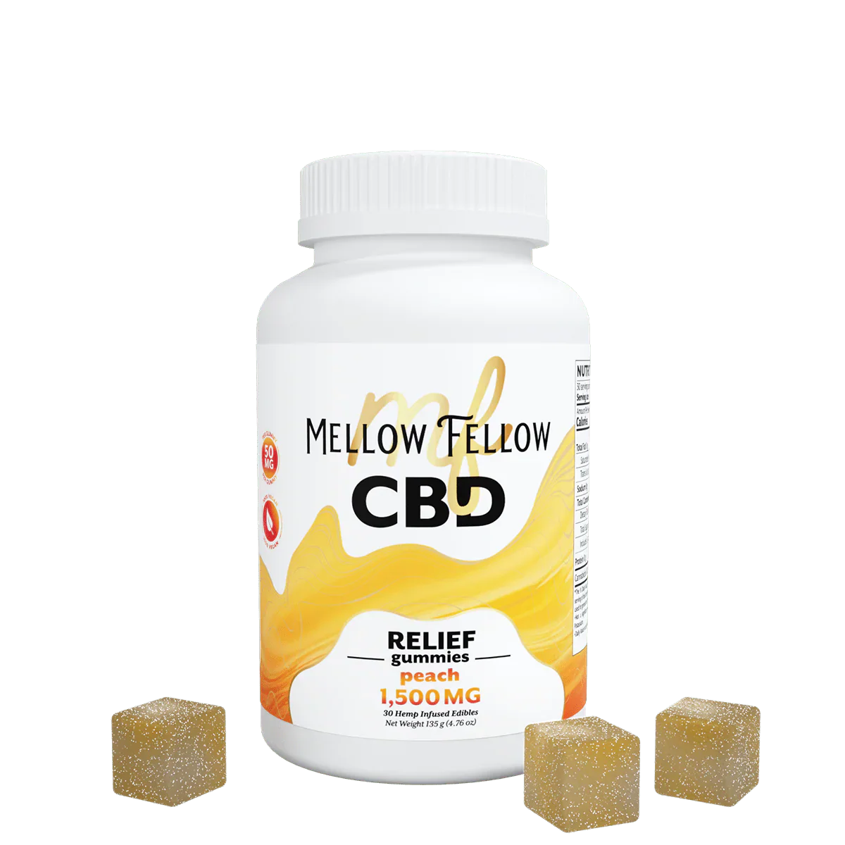 Mellow Fellow Relief CBD Gummies - 1500mg - Peach