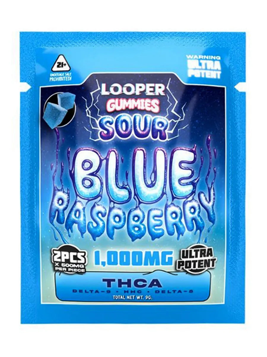 Blue Raspberry Looper THCA+Delta-9+HHC+Delta-8 Gummies 2ct 1000mg