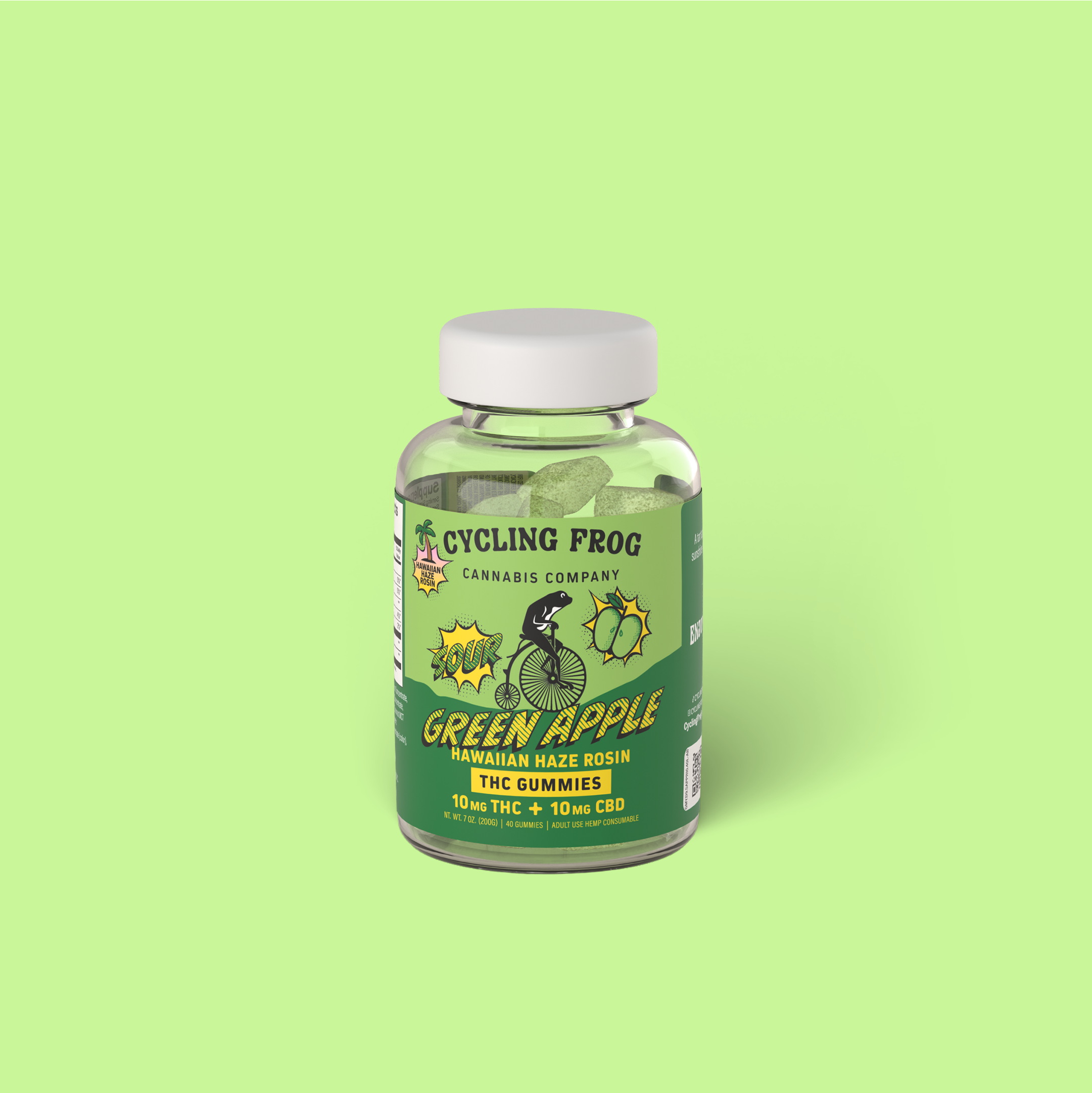 Super Sour Green Apple x Hawaiian Haze Rosin Gummies, 10mg THC + 10mg CBD