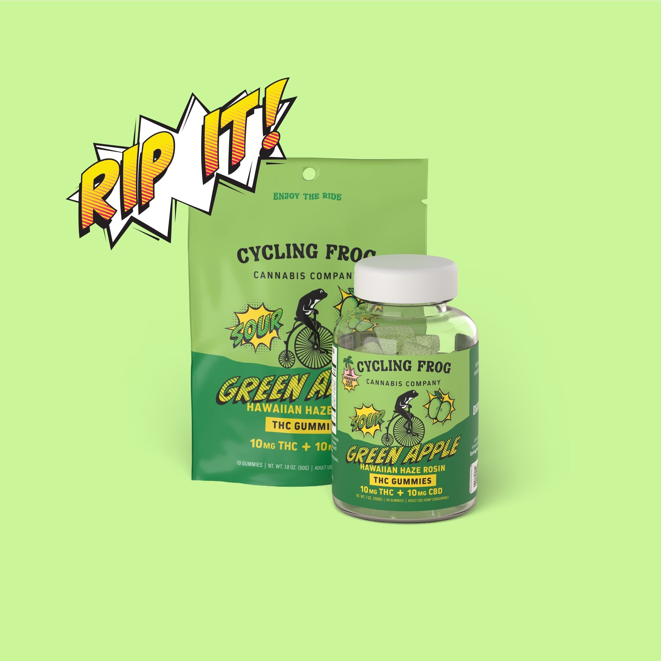 Super Sour Green Apple x Hawaiian Haze Rosin Gummies, 10mg THC + 10mg CBD