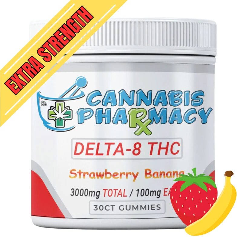 Cannabis Pharmacy Delta-8 THC Gummies | 100mg – Strawberry Banana – 30ct