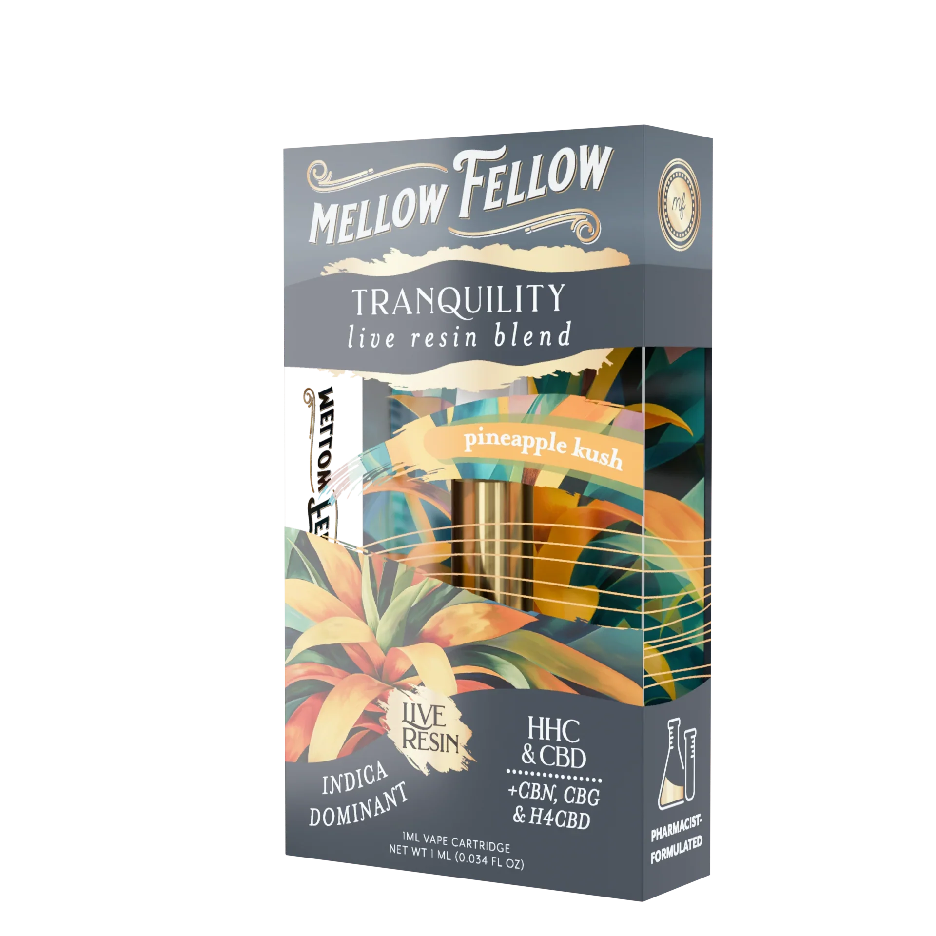 Mellow Fellow Tranquility Blend 1ml Live Resin Vape Cartridge - Pineapple Kush (Indica Dominant) Best Price