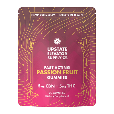 Upstate Elevator 5mg THC + 5mg CBN Passion Fruit Gummies, 20ct