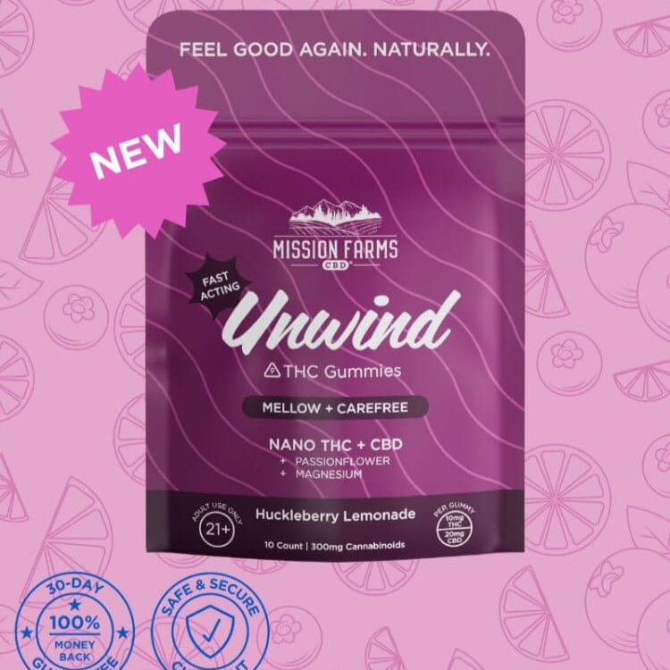 Mission Farms Unwind Delta-9 THC Gummies with Nano THC