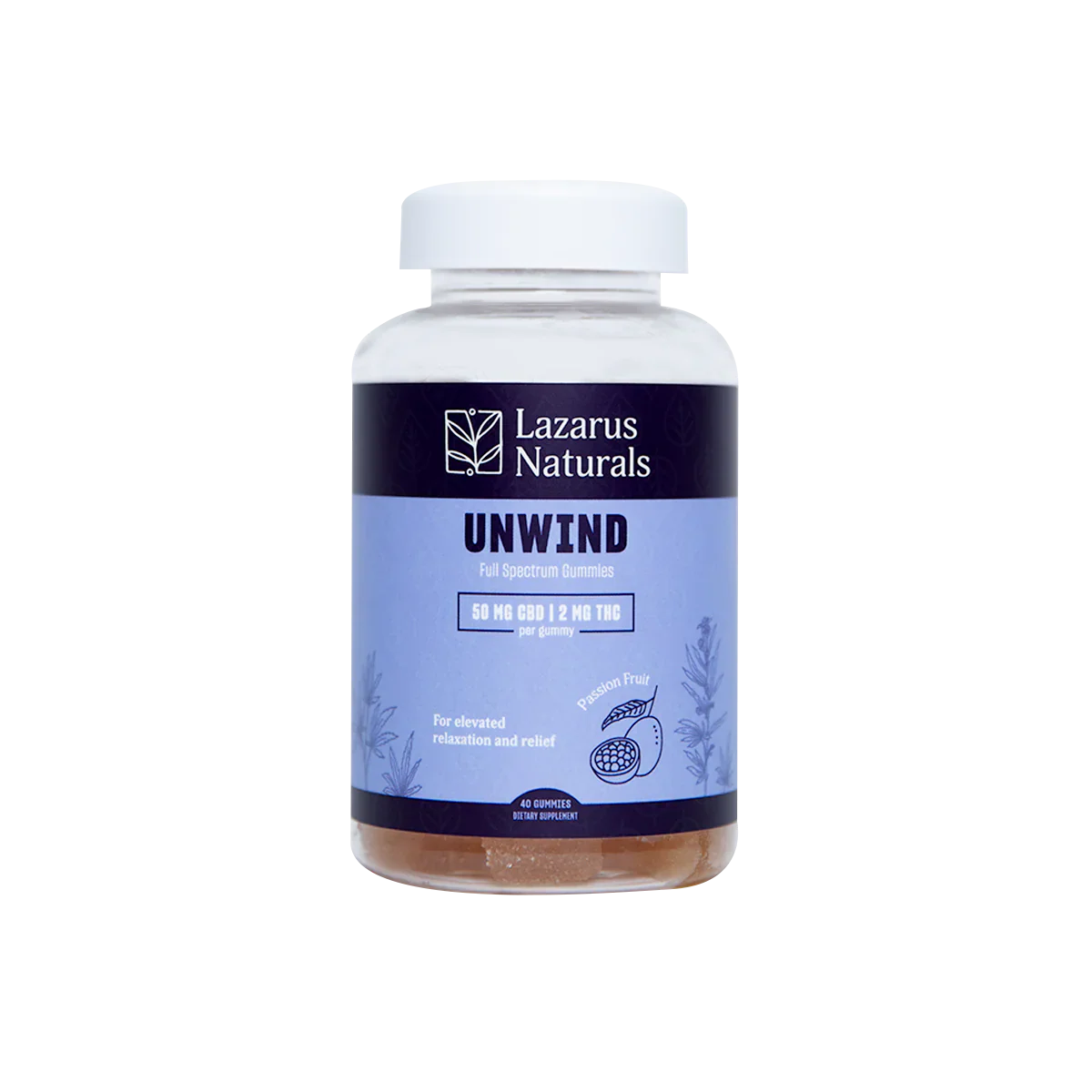 Lazarus Naturals Unwind Full Spectrum CBD + THC Gummies – Passion Fruit – 40ct