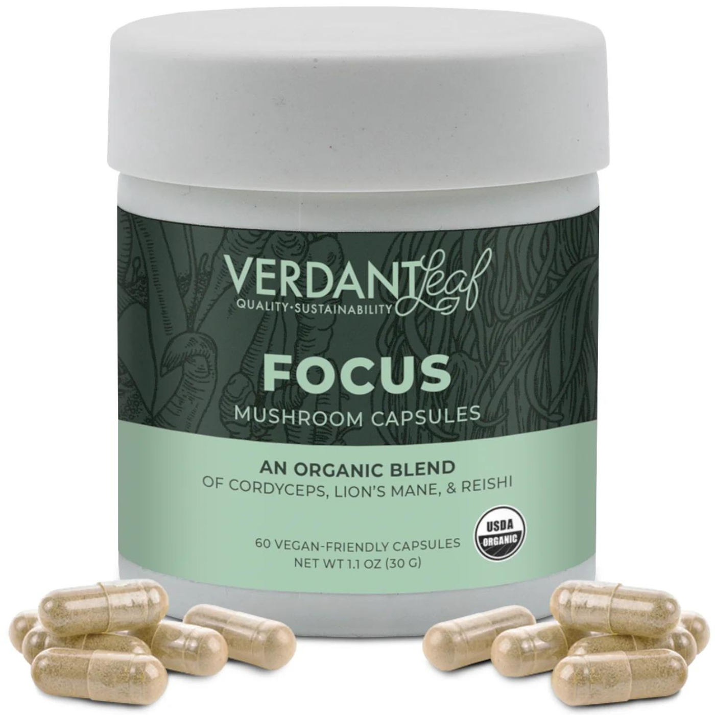 Verdant Leaf | Focus Mushrooms – 60ct Capsules | Mushroom Capsules
