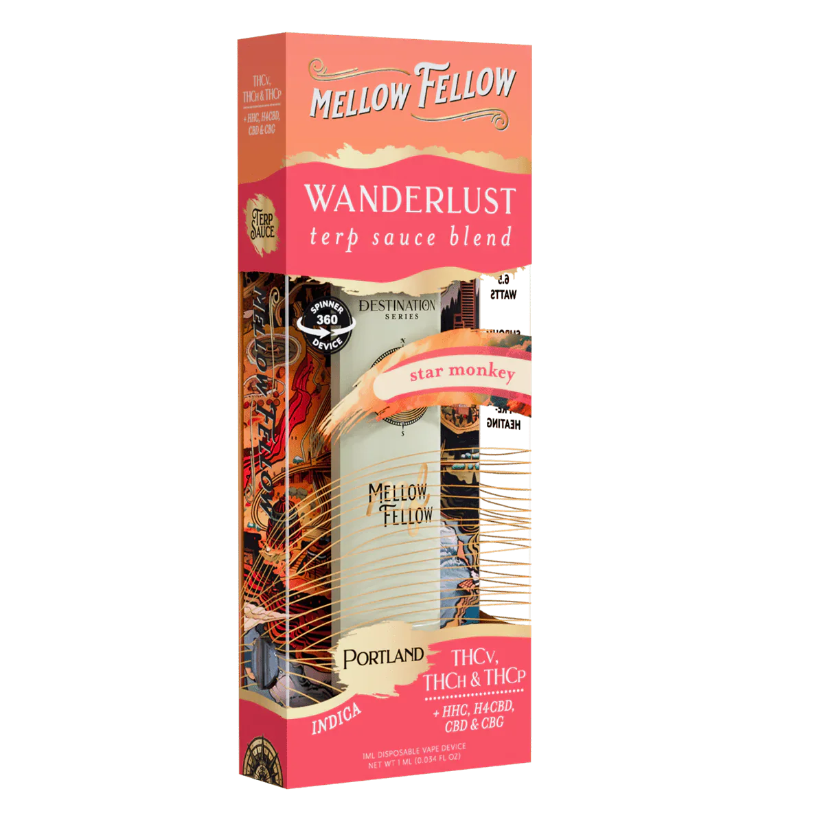 Mellow Fellow Wanderlust Blend - Terp Sauce 1ml Disposable Spinner Vape - Star Monkey (Indica) Best Price