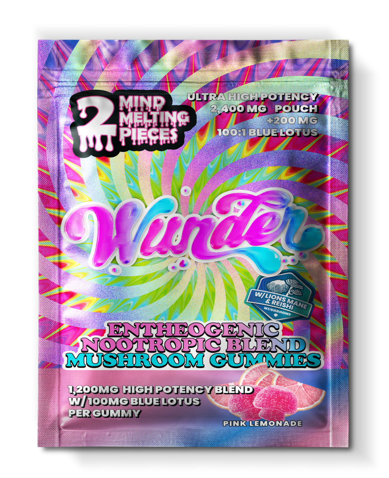 Wunder | Pink Lemonade Mushroom Gummies with Blue Lotus | 1200mg Entheogenic Extract + 100mg Blue Lotus – 2ct Sample Pack