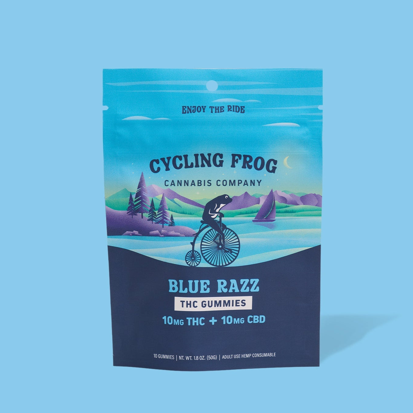Cycling Frog BlueRazz Gummies, 10mg THC + 10mg CBD