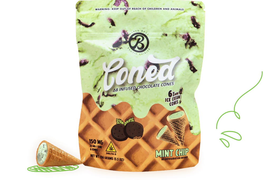 Baked Bags | THC Cones – Mint Chip Edibles | D9 THC Infused Chocolate Cones | 25mg – 6ct