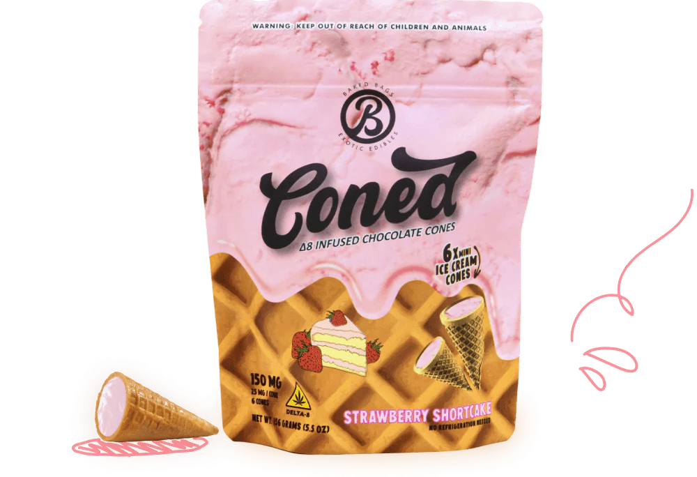 Baked Bags | THC Cones – Strawberry Shortcake Edibles | D9 THC Infused Chocolate Cones | 25mg – 6ct