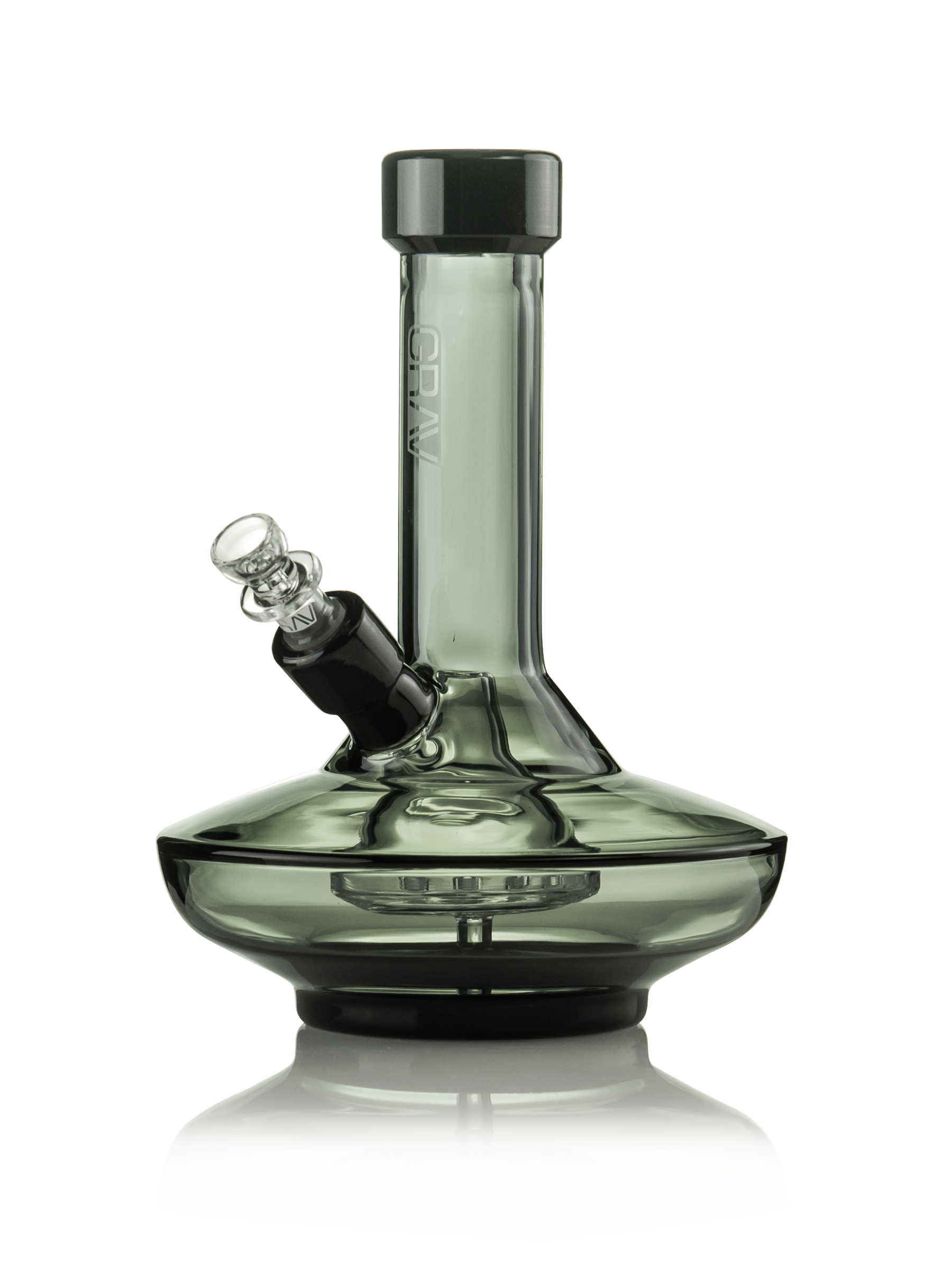 Grav Small Wide Base Water Pipe in Smoke with Black Accents