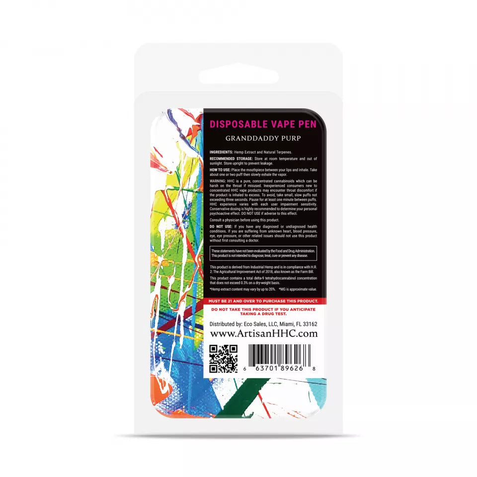 Grand Daddy Purp Strain Vape -Grand Daddy Purp HHC THC Vape Pen - Disposable - Artisan - 900mg Best Price