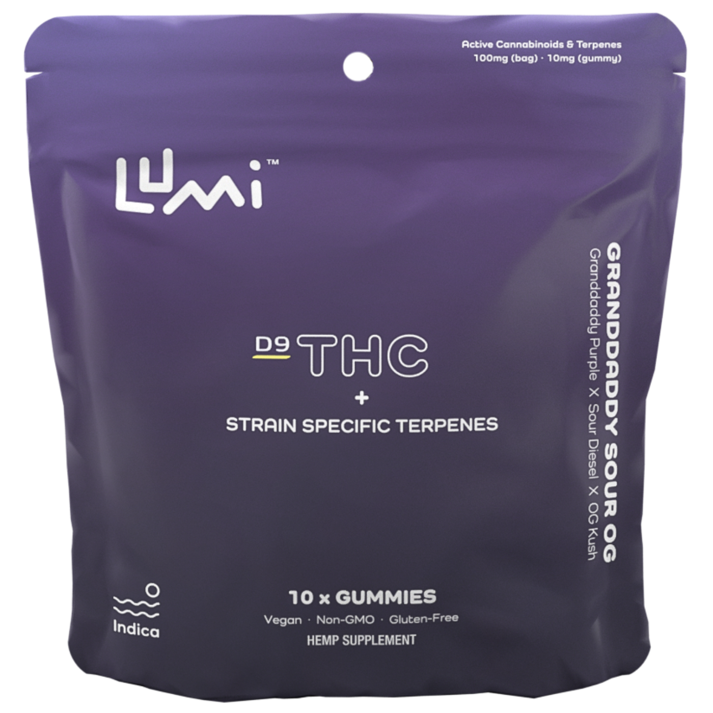 Lumi Labs | THC Gummies – Granddaddy Sour OG | 5mg D9 + 5mg Strain Specific Terpenes – 15ct