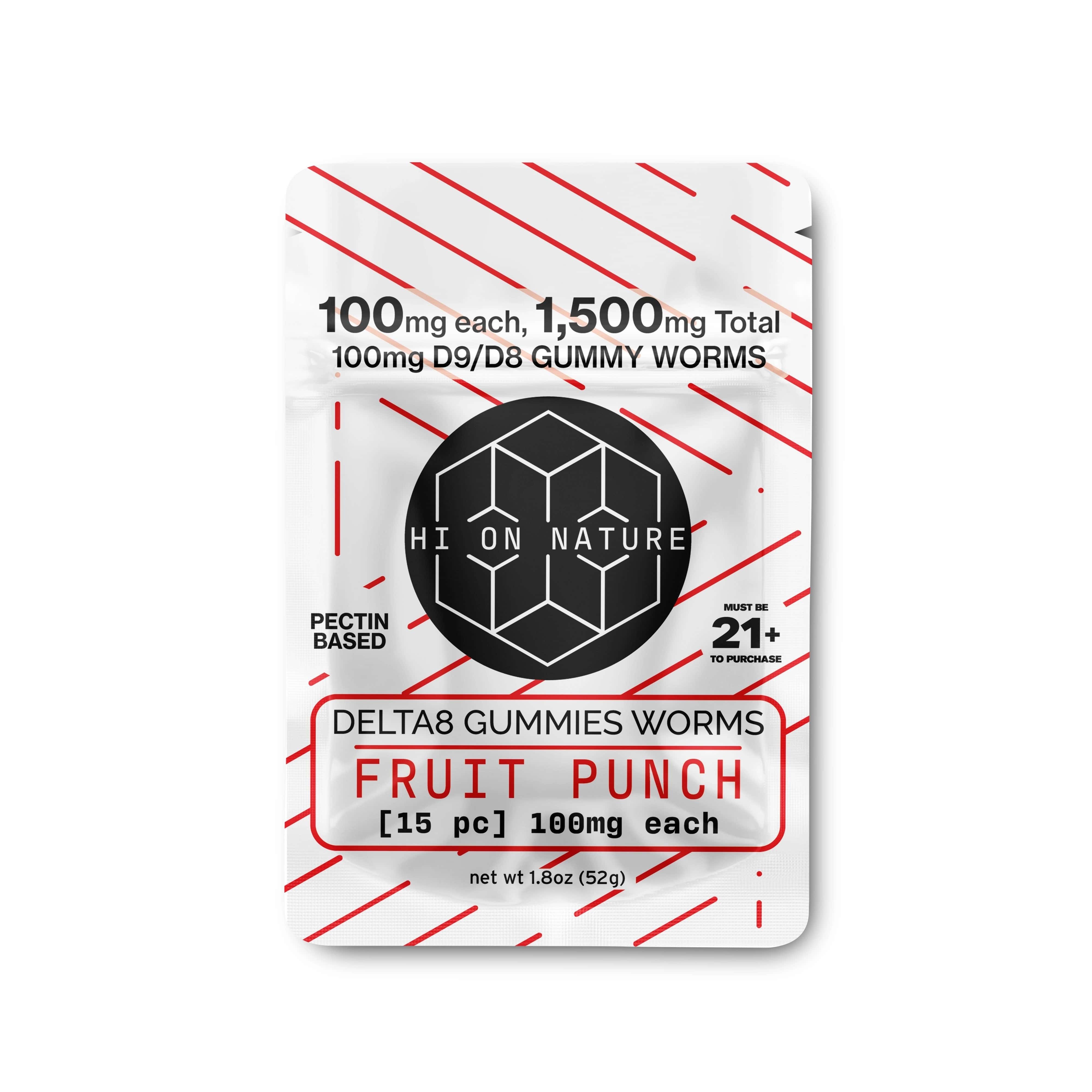 Hi On Nature 1500mg D9/D8 Gummy Worms- Pectin Based Infused Hemp Extract Edibles