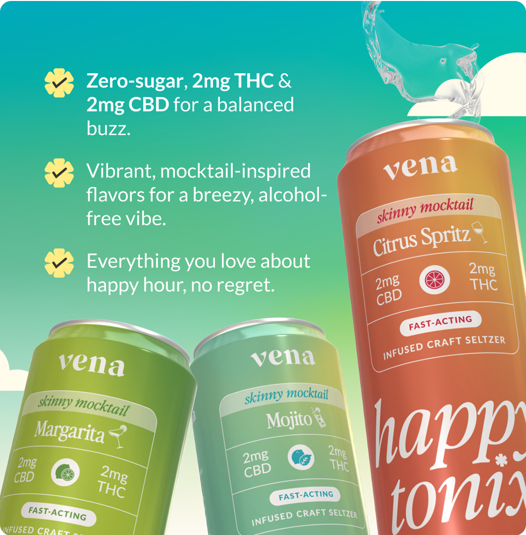 Vena CBD Happy Tonix Seltzers | Skinny Mocktails THC Drink
