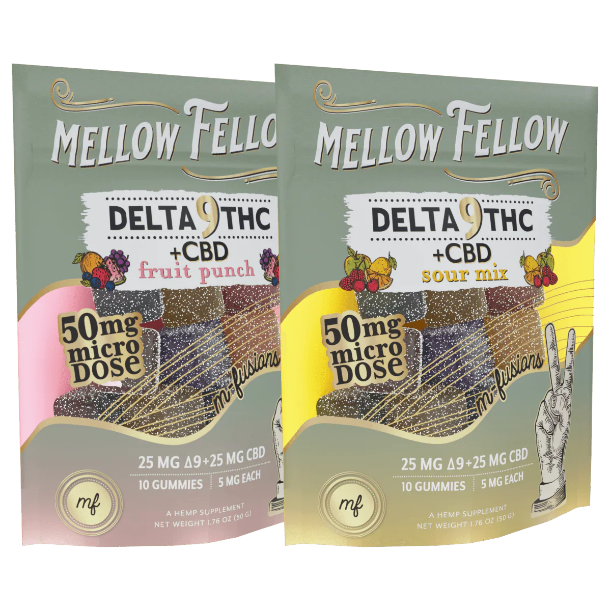 Micro-Dose M-Fusions Gummies Bundle (2 Pack) - 100mg Total D9 + CBD - Fruit Punch & Sour Mix Best Price