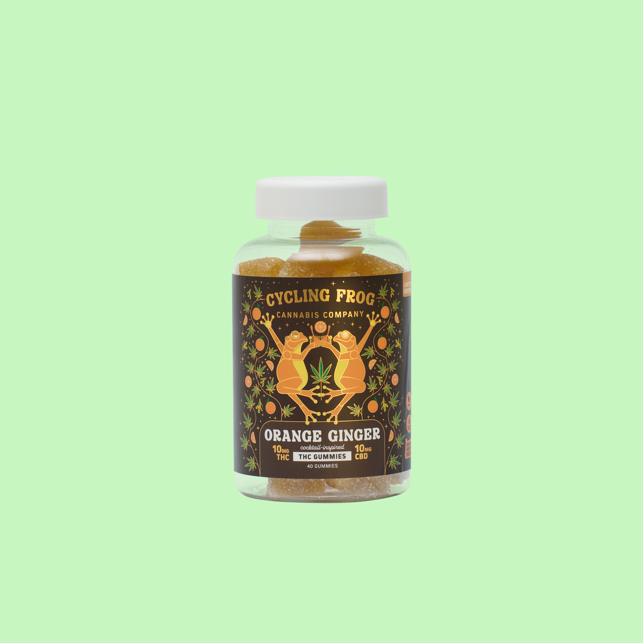 Cycling Frog Orange Ginger Gummies, 10mg THC + 10mg CBD