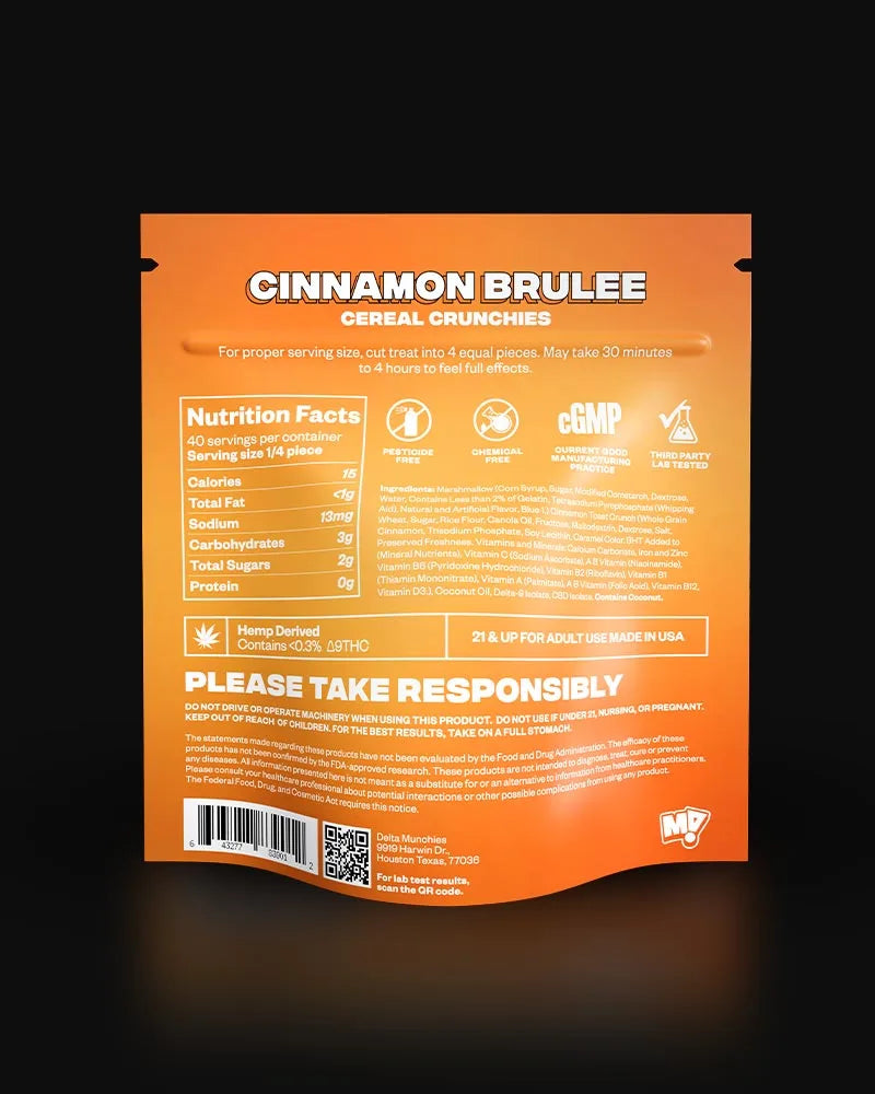 Delta Munchies Cinnamon Brulee 500mg THC+CBD Cereal Crunchies Best Price