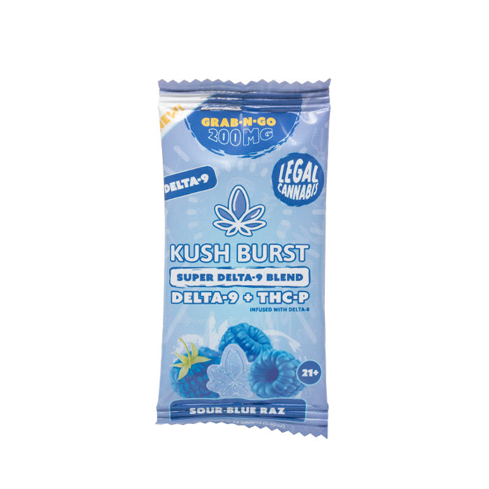 Super Delta-9 Blend THC Gummies – Sour Blue Raz – Kush Burst – Grab & Go 200mg