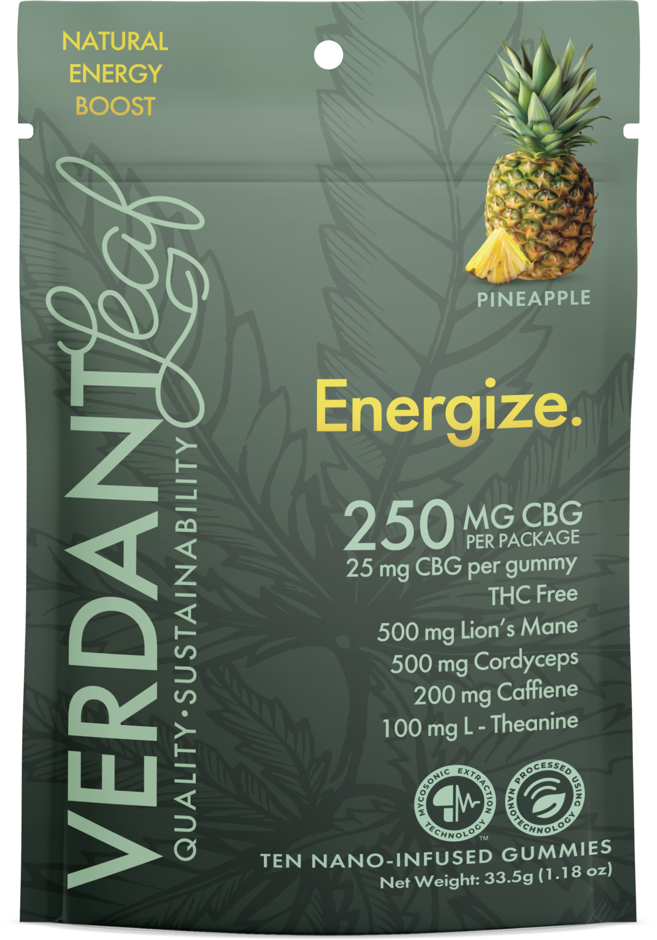 Verdant Leaf | Mushroom Gummies – Energy Blend | Mushroom Nootropics with 25mg of CBG – 10ct
