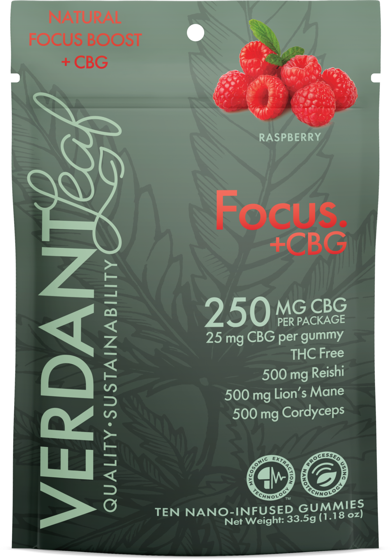 Verdant Leaf | Mushroom Gummies – Focus + CBG | Mushroom Nootropics with 25mg of CBG – 10ct