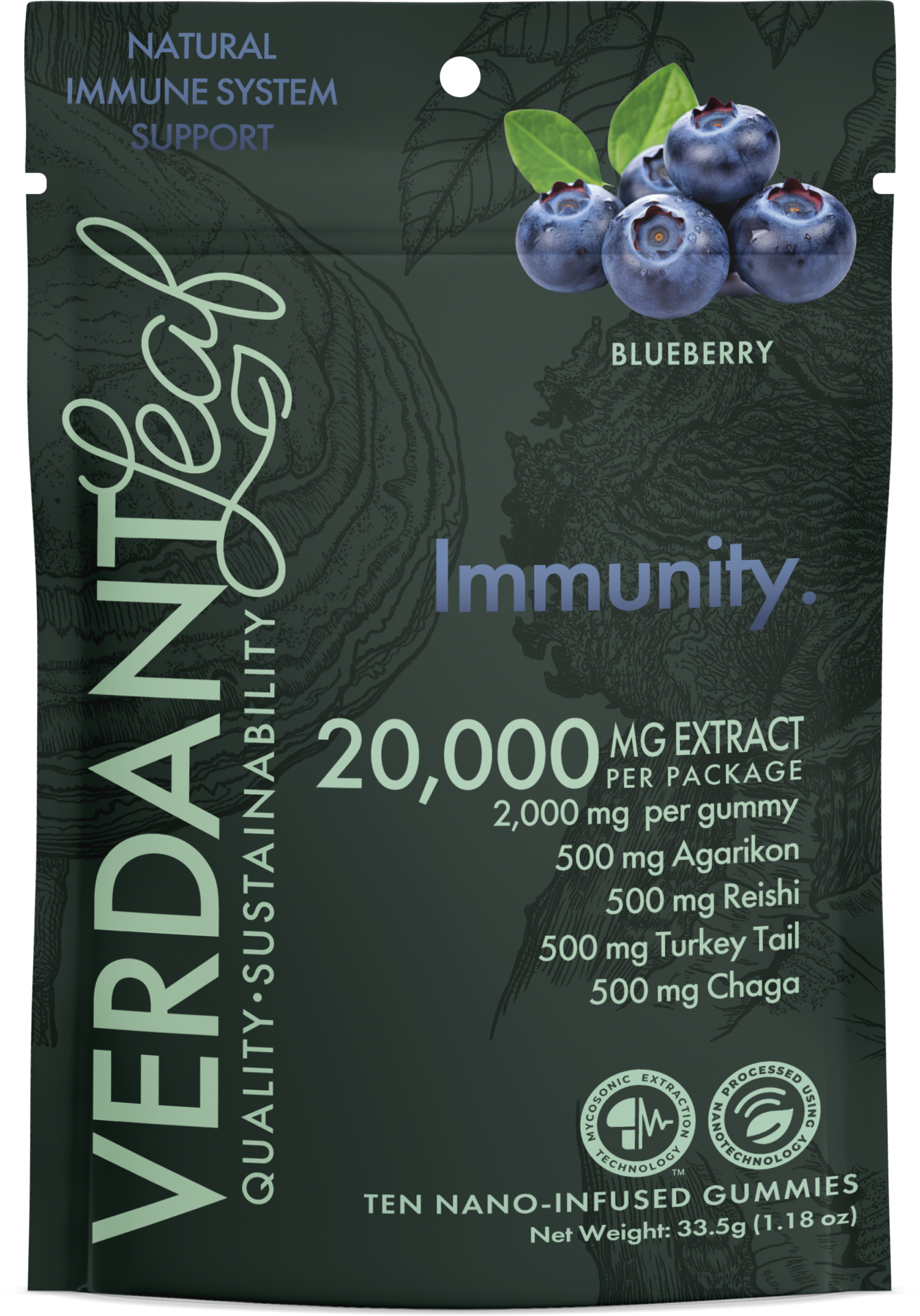 Verdant Leaf | Mushroom Gummies – Natural Immunity | 20,000mg Extract Mushroom Nootropics – 10ct