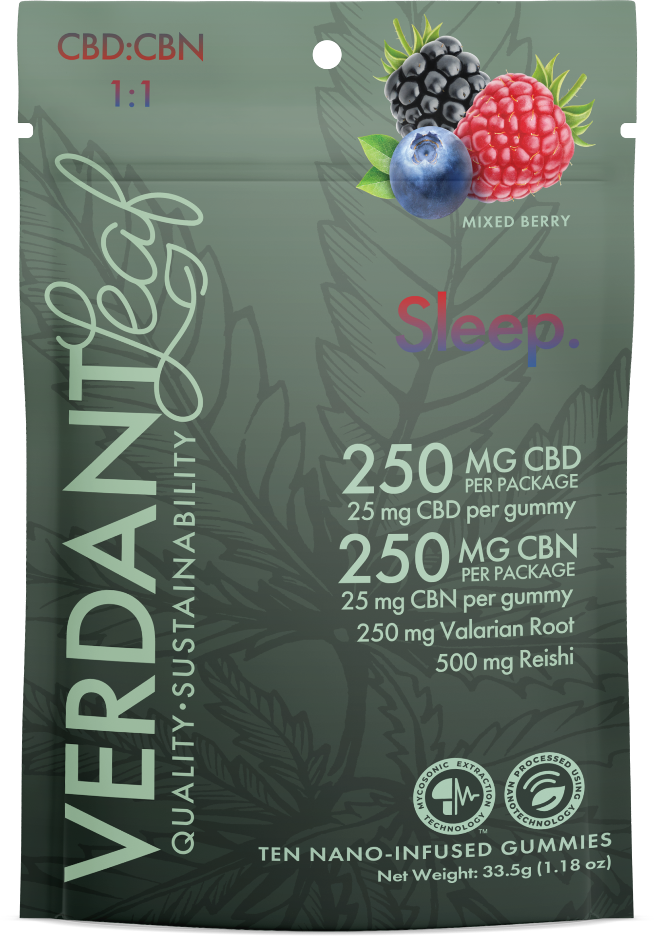 Verdant Leaf | Mushroom Gummies – Sleep Blend | Mushroom Nootropics with 25mg of CBN – 10ct
