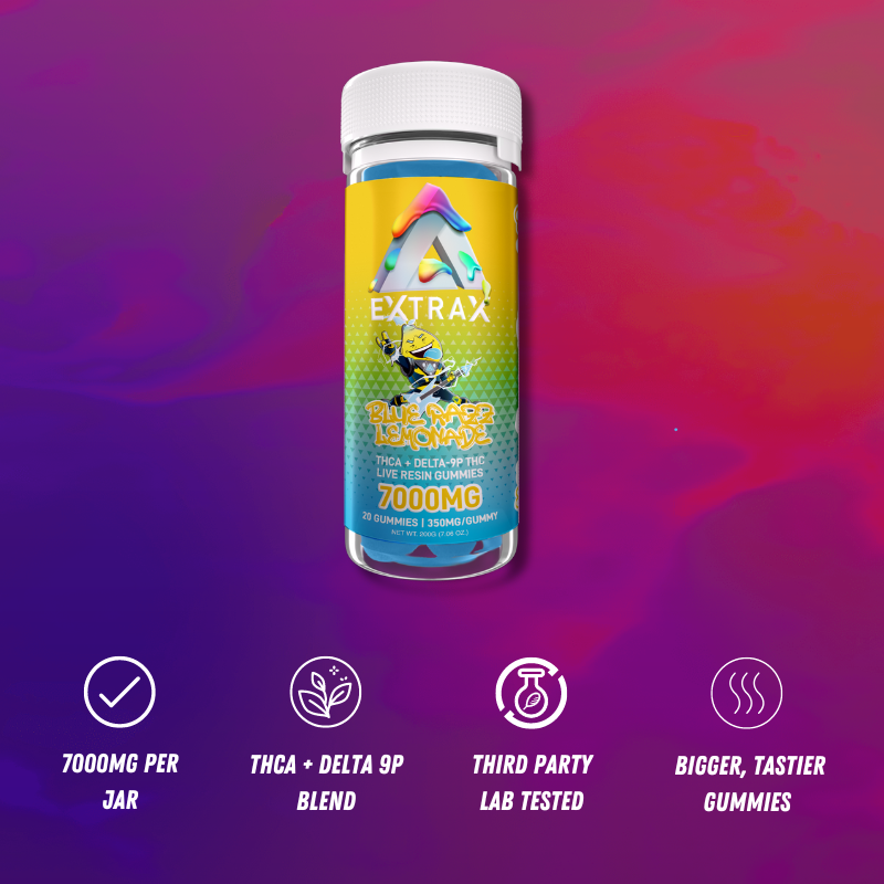 Delta Extrax Blue Razz Lemonade | Gummies THCa 7000mg | Adios Blend Best Price