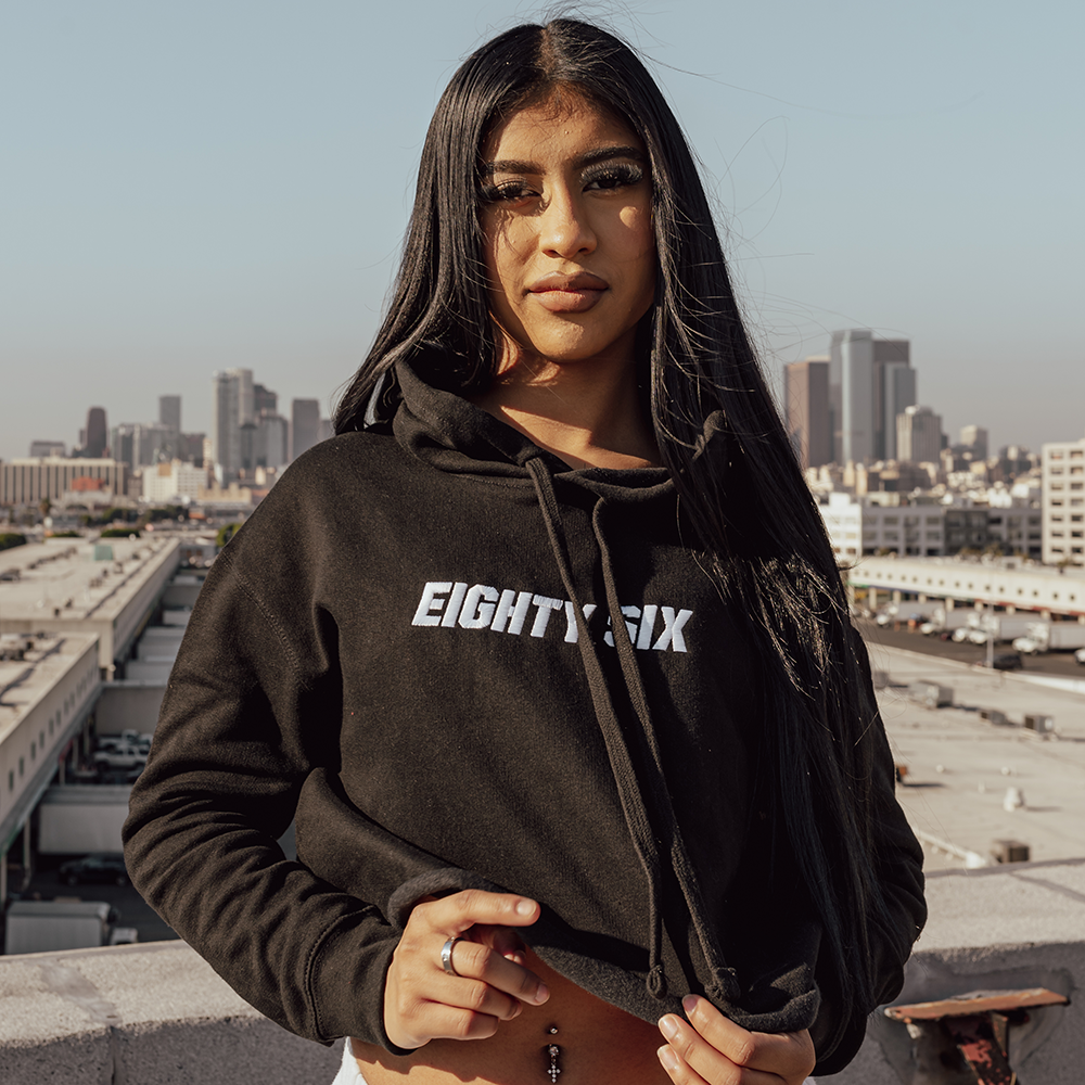 Eighty Six 86 Cropped Hoodie (Black) Best Price
