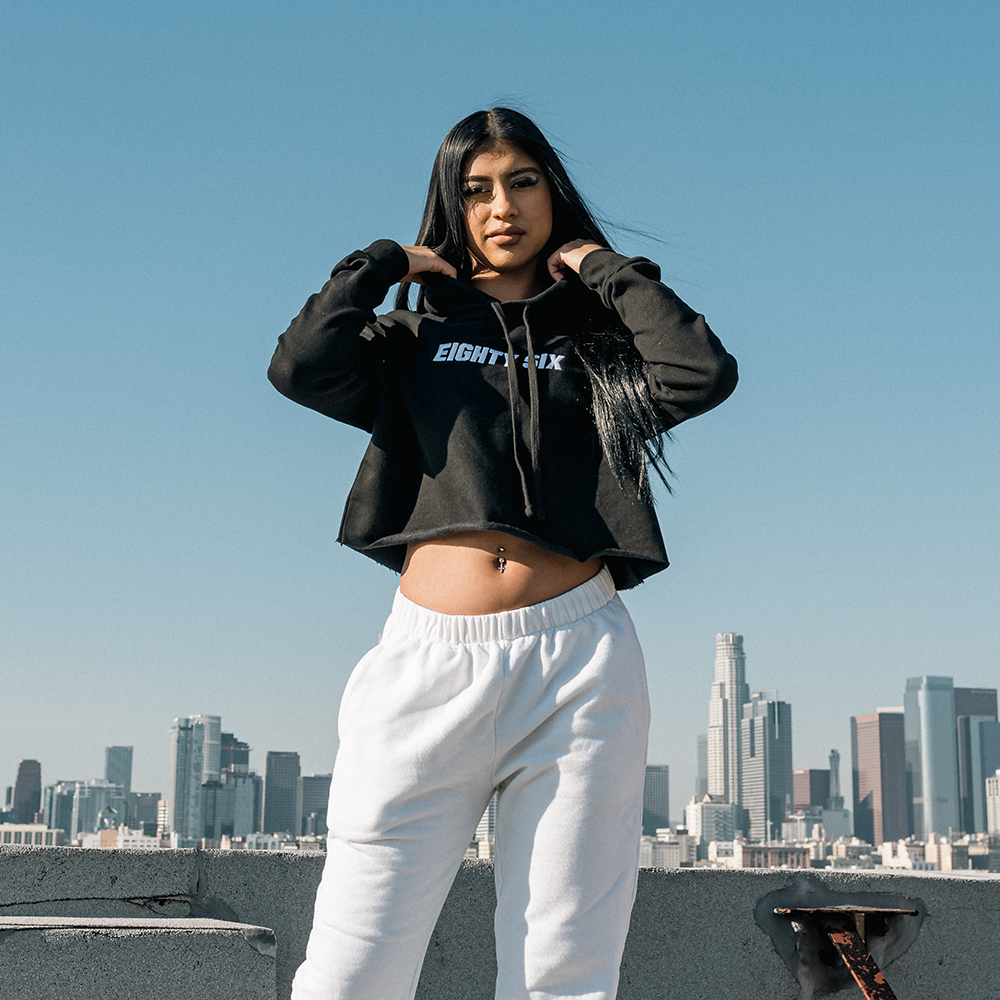 Eighty Six 86 Cropped Hoodie (Black) Best Price