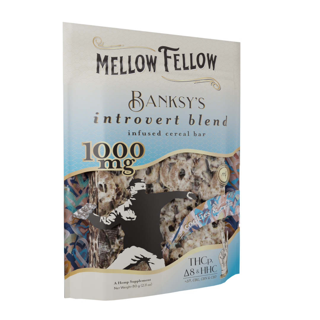 Mellow Fellow Banksy's Introvert Blend - THCp , HHC, Delta 8, CBD, Delta 9, CBG, CBN - Cereal Bar - 1000mg - Cookies N Cream Best Price