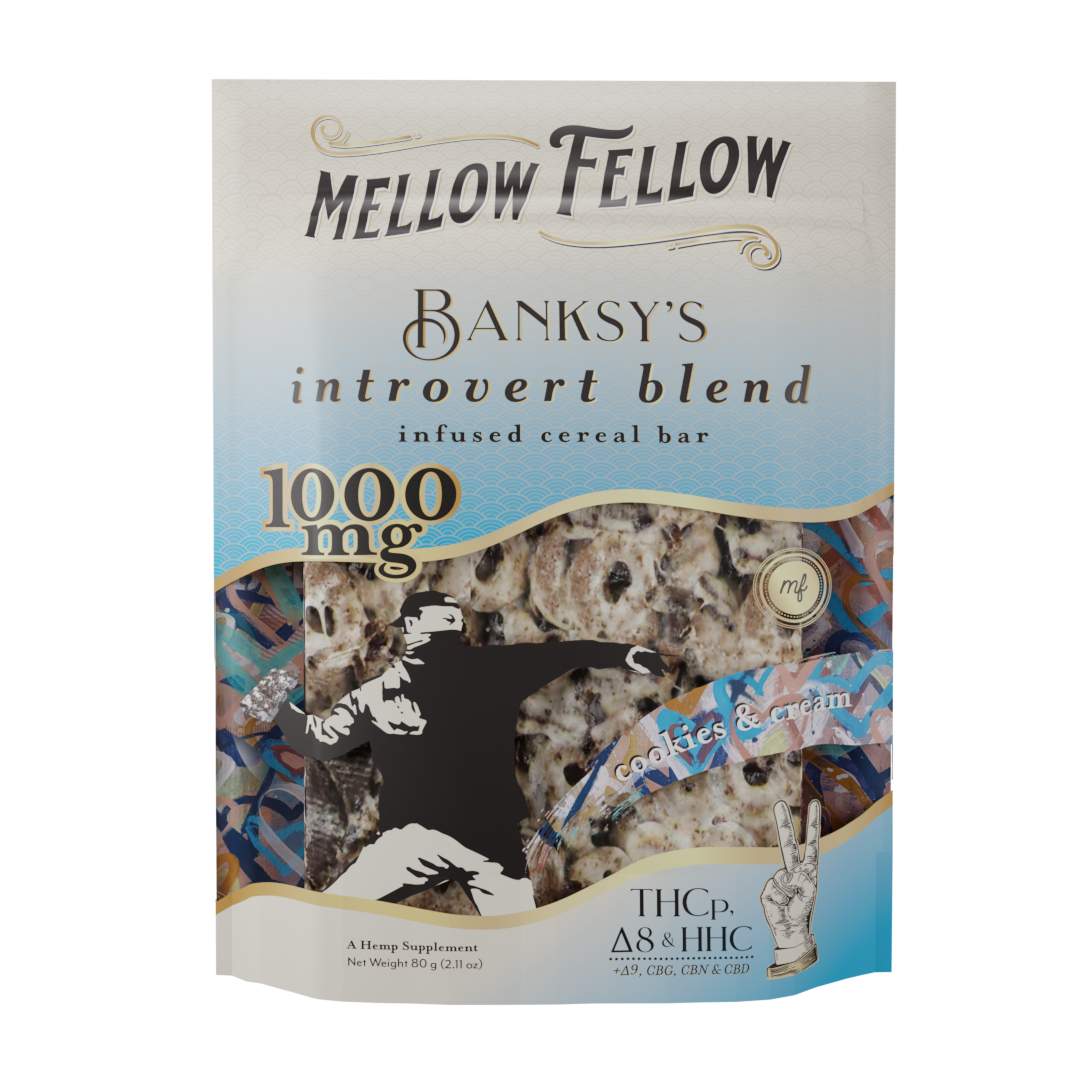 Mellow Fellow Banksy's Introvert Blend - THCp , HHC, Delta 8, CBD, Delta 9, CBG, CBN - Cereal Bar - 1000mg - Cookies N Cream Best Price