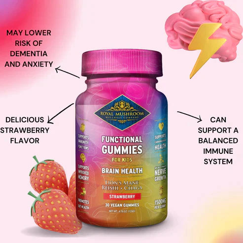 Royal Mushroom Brain Health Mushroom Mix Gummies For Kids Strawberry Flavor Best Price
