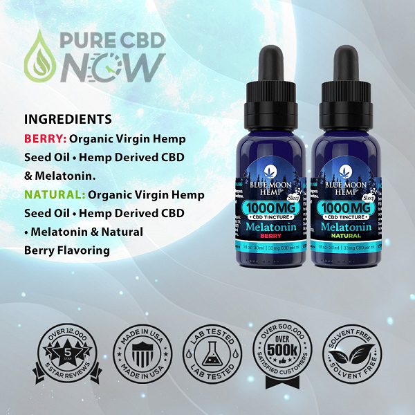 Blue Moon Hemp CBD Tincture Melatonin 500mg or 1000mg Best Price