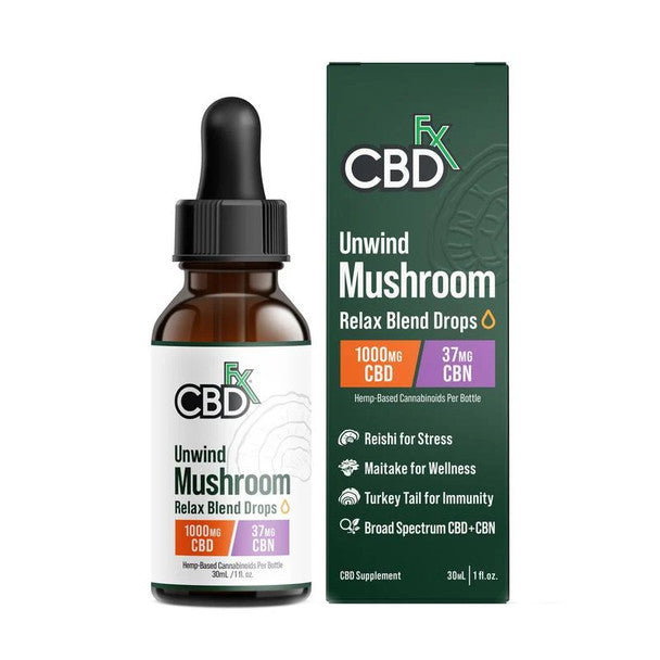 CBD Oil - CBD + CBN Unwind Mushroom Relax Blend Drops - 1000mg-4000mg - By CBDfx Best Price