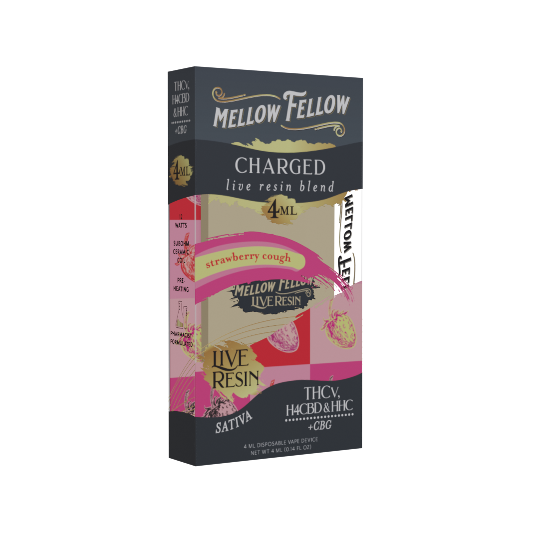 Mellow Fellow Charged Blend 4ml Live Resin Disposable Vape Strawberry Cough Best Price